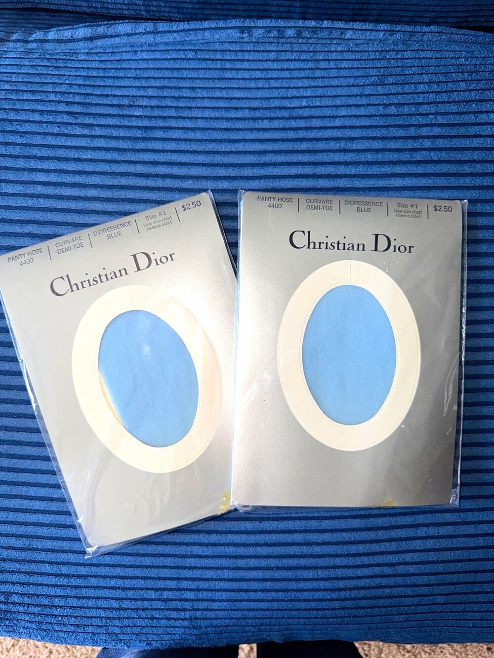 Vtg Christian Dior Curvare Pantyhose Size 1 Dioressence RARE Powder Blue NOS